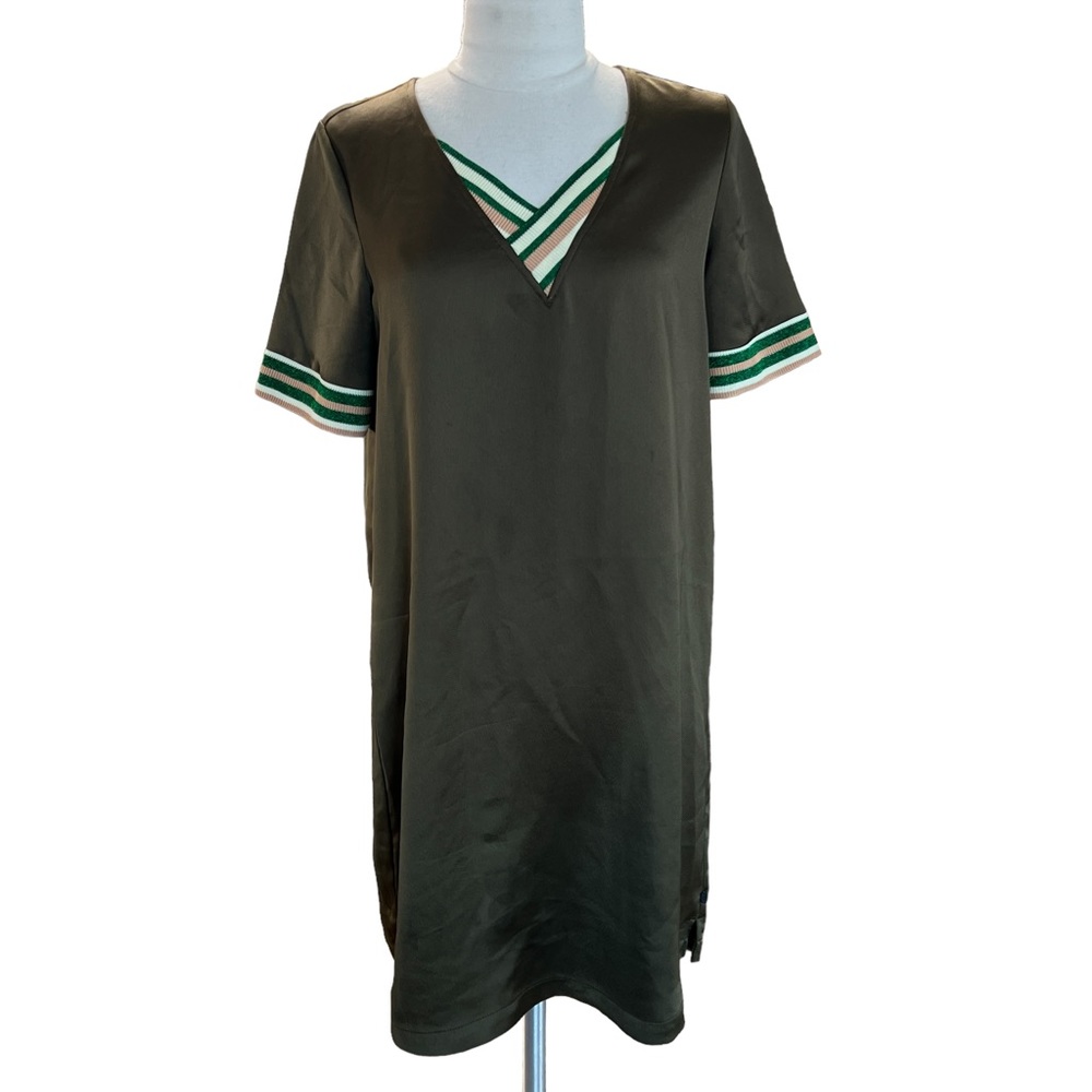 Scotch & Soda Oversized￼ Casual V Neck Green Shift Dress ￼￼Size Extra Small